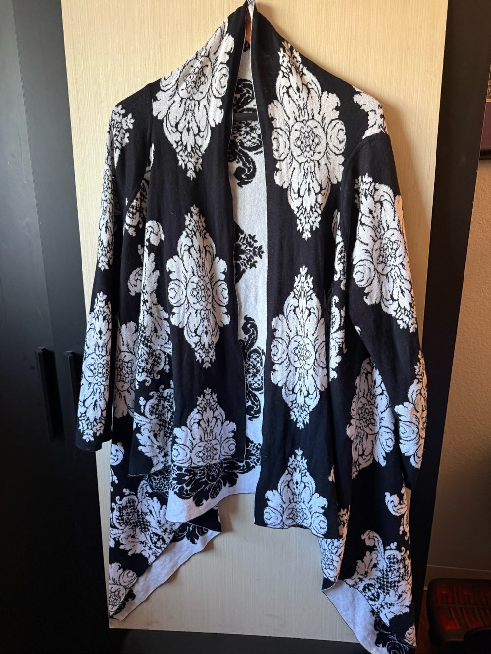 Black and White Floral Open-Front Women’s Sweater Cardigan
